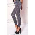 Womens Jacquard bleu Jeans pantalon Stretch legging sans couture